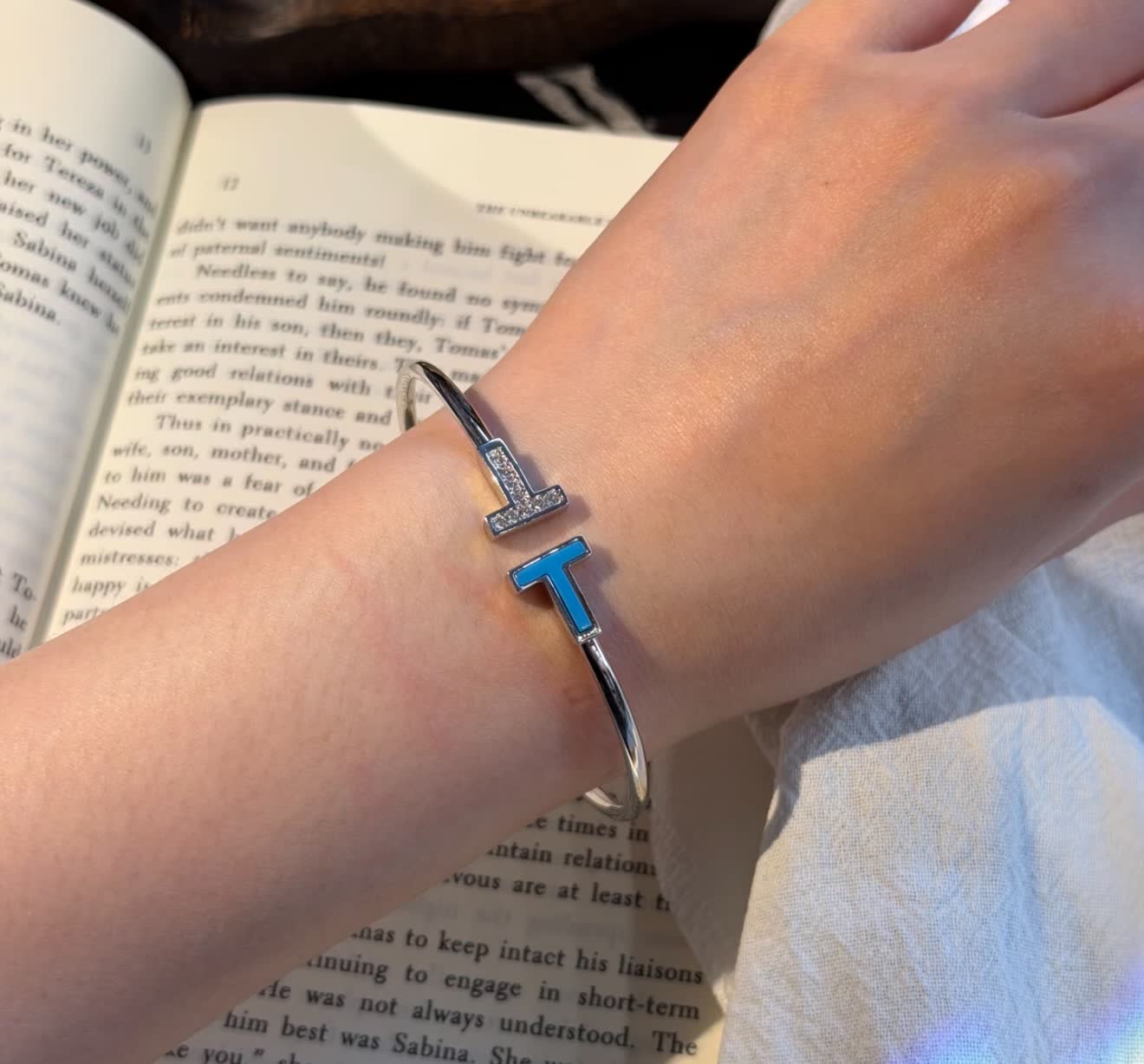 Tiffany & Co. Blue Enamel and Diamond T Bracelet